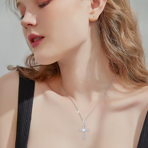 925 Sterling Silver Diamond Cross Necklace with Genuine Opal Pendant Elegant Religious Jewelry Gifts for Women - style: Diamond Cross Necklace