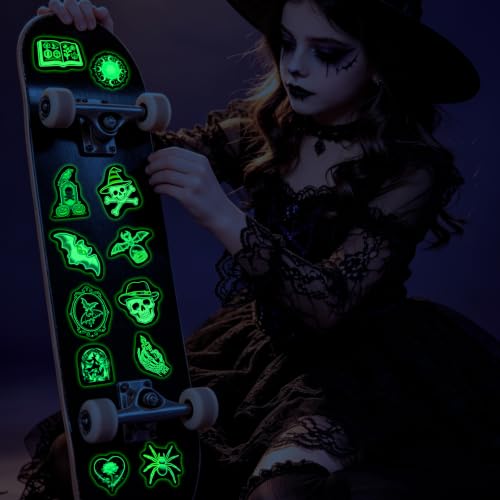 Neon Halloween Stickers 50PCS, Glow in The Dark Spooky Party Decals - color: Luminescent-500ksyy