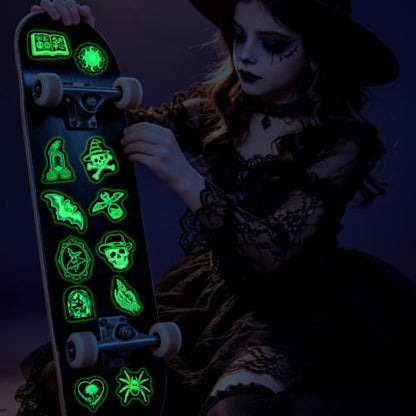 Neon Halloween Stickers 50PCS, Glow in The Dark Spooky Party Decals - color: Luminescent-500ksyy