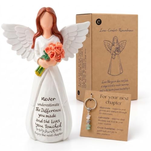 Retirement Gift for Woman - Angel Figurine&Gemstones Keychain Set