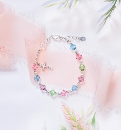 Precious Pieces Kids Crystal Rosary Bracelet, .925 Sterling Silver - color: Multi