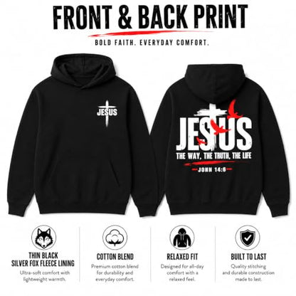 Jesus Sweatshirt For Men The Way The Truth The Life Christian Faith Hoodie - color: Black3, size: XX-Large