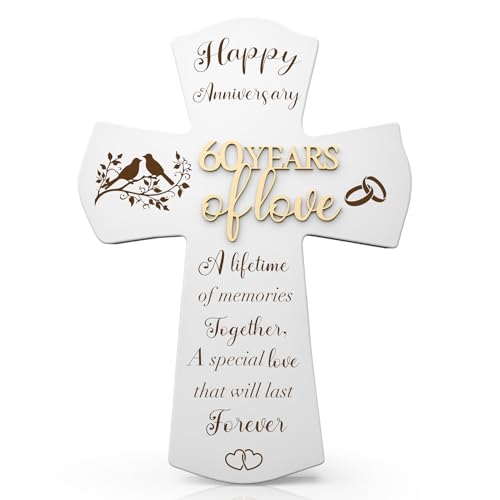 60th Anniversary Wedding Gifts for Wife Husband, Religious Cross Gifts for Women Men,60 year Romantic Anniversary Marriage Gift for Her,Him,Couple,Parents,Friends,Wedding Anniversary Decorations - style: 60 years of marriage