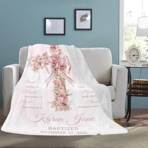 Personalized Baptism Baby Blanket with Name, Floral Christening Blanket - color: Baby Blanket #16