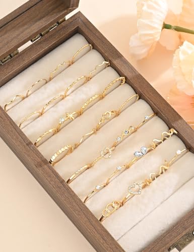 Gold Stackable Rings Set for Women, Gold Plated Chunky Crystal Finger Rings - color: Gold Thin Rings