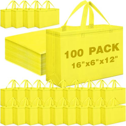 Windyun 100 Pcs Reusable Grocery Bags Large Shopping Tote Bulk, Yellow - color: Yellow
