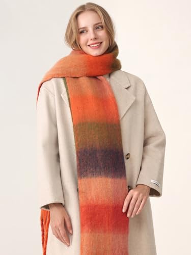 HOTIAN Women's Large Scarf Colorful Chunky Plaid Scarves Soft Winter Thick Tassel Warm Wrap Shawl - color: Green-red (Forest)