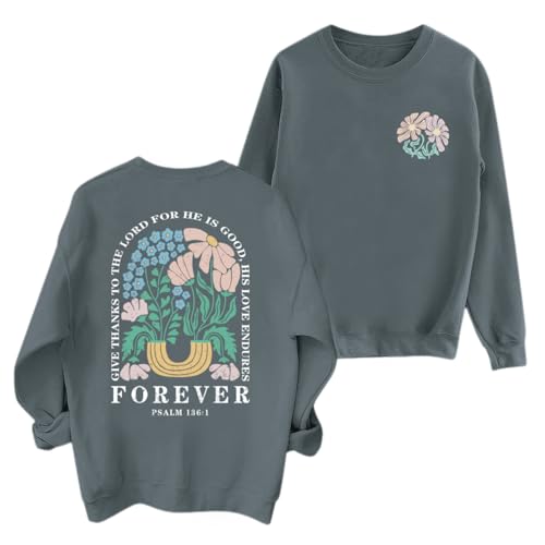 KEEVICI Women Christian Jesus Faith Sweatshirts Bible Verse Flower Floral Sweatshirt Religious God Graphic Oversized Hoodie - color: Deep Gray, size: Medium