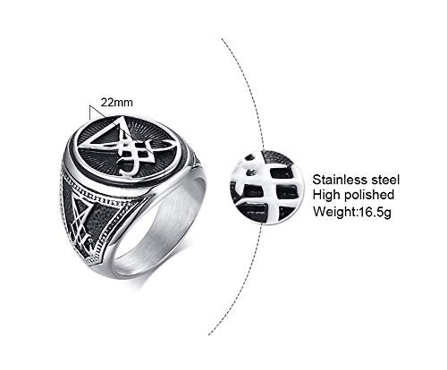 VNOX Sigil of Lucifer Seal of Satan Symbol Signet Ring Band for Men Boys,Talisman Amulet Jewelry - color: Silver-Lucifer