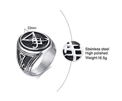 VNOX Sigil of Lucifer Seal of Satan Symbol Signet Ring Band for Men Boys,Talisman Amulet Jewelry - color: Silver-Lucifer