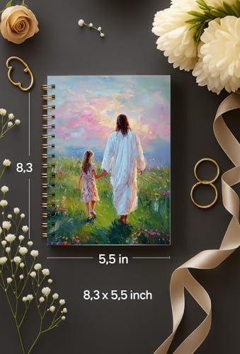 bitCNY Jesus and Child Notebook 8.3x5.5 Inch – Walking with Jesus Spiral Journal, Christian Gift for Girls, Lined Notebook for Faith Reflections - color: white-Jesus Walking with Child