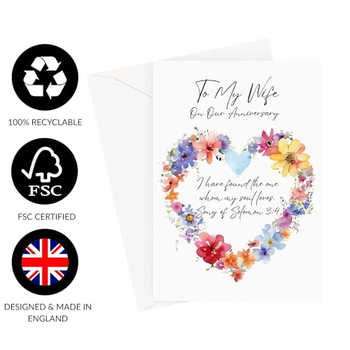 Christian Wedding Anniversary Card For Husband or Wife | Religious Wedding Milestone Anniversary Greeting Card For Couples with Inspiring Scripture and Bible Verses (Wife. Song Of Solomon 3:4) - color: Wife. Song Of Solomon 3:4