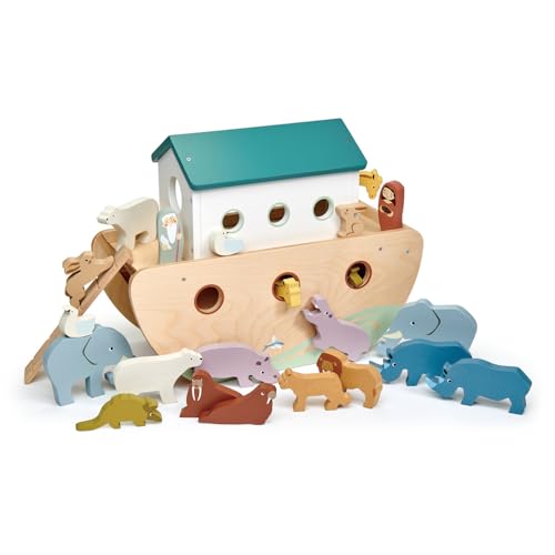Tender Leaf Toys Noah’s Wooden Ark – Animal Shape Sorter – Christian Religion and Bible Story Based Educational Fun - Social, Creative, and Imaginative Play – Ages 3+