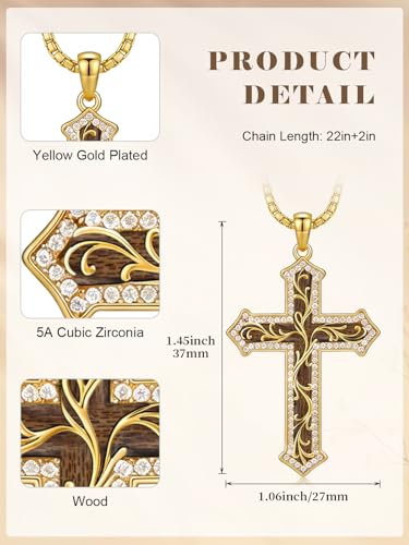 Filigree Cross Necklace 14K Gold Plated Pendant Religious Christian Jewelry Gifts for Women Mom