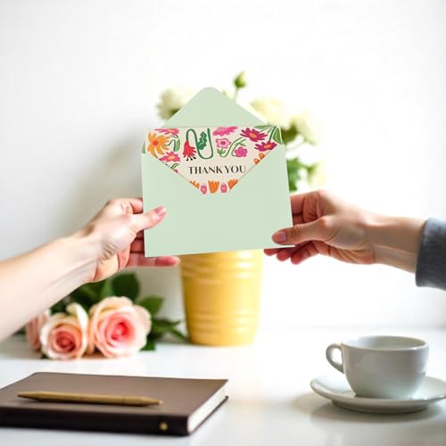 Thank You Cards Bulk with Envelopes Stickers Appreciation Cards Notes - color: flower thank you card, size: 24pcs