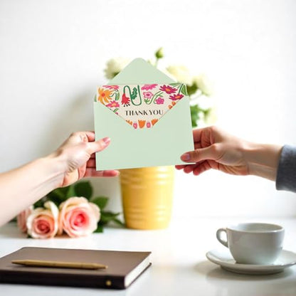 Thank You Cards Bulk with Envelopes Stickers Appreciation Cards Notes - color: flower thank you card, size: 24pcs