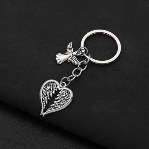 PHAETON 20PCS Guardian Angel Wing Keychain Heart-shaped Angel Wings Charms Keychain Key Ring for Memorial Keyring Religious Gifts Memorial Decorations