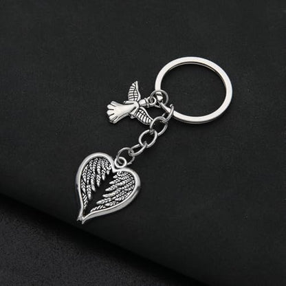 PHAETON 20PCS Guardian Angel Wing Keychain Heart-shaped Angel Wings Charms Keychain Key Ring for Memorial Keyring Religious Gifts Memorial Decorations