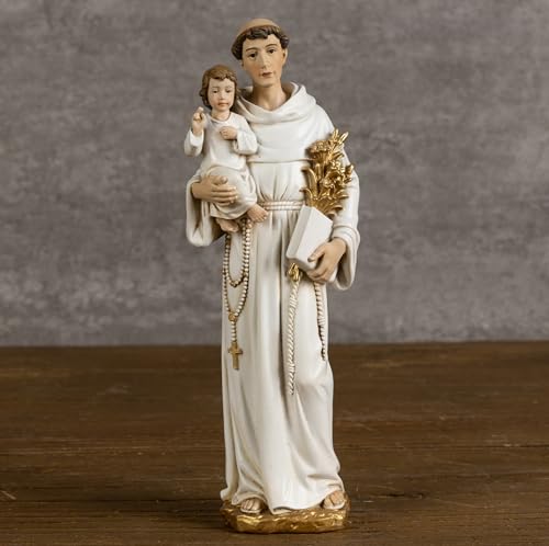 BC Catholic St. Anthony Statue, 6" H Blessed Saint Figure - color: Gold&white St. Anthony