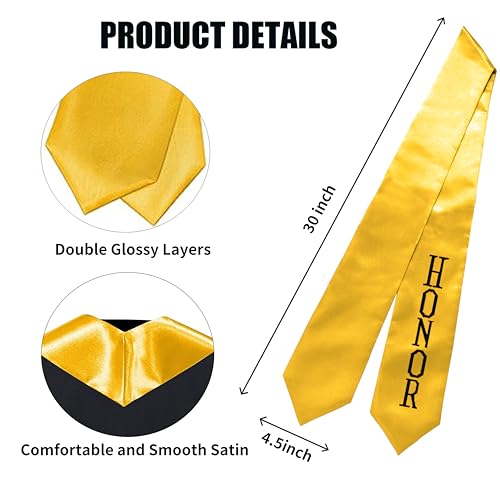 MyGradDay Plain Graduation Stole Colorful Stole for Adult Length 60",Rich in Color - color: Honor-gold