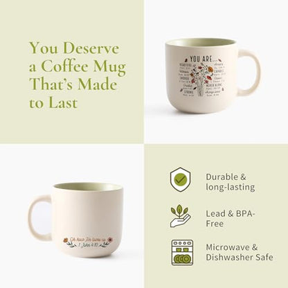 Christian Gifts – Bible Verse Ceramic Coffee Mug 14oz, Wildflower Faith Mug, Dishwasher & Microwave Safe, Inspirational Gift for Friends & Women - color: Sage and Cream
