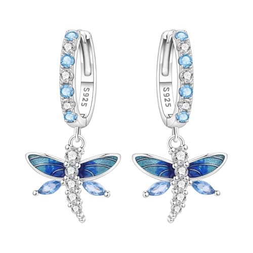 925 Sterling Silver Hoop Earrings Drop Dangle Earrings for Women Hypoallergenic Earring Trendy Huggie Earring Cute Graduation Birthday Gifts Jewelry for Women - color: Colorful dragonfly earrings