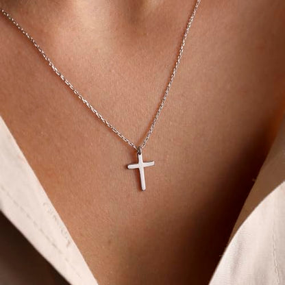 MONOZO Dainty 14K Gold Plated Cross Necklace for Women Jewelry Gifts Trendy - color: Silver- Simple Cross
