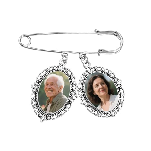 Wedding Double Picture Frame Brooch for Bride Grooms Boutonniece Pin for Wedding Bouquet - color: A