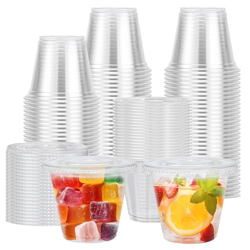 Lamosi 100 Pack 9 oz Clear Plastic Cups with Flat No Hole Lids - size: 100Pack-Flat Lids