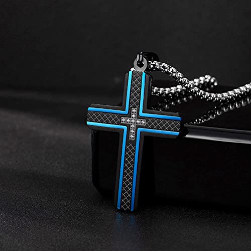 Holizaly Men's Cross Necklace 316L Stainless Steel Pendant White/Gold/Black/Blue Rolo Chain-Gift Box Included - color: Blue black-C