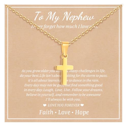 Gold Plated/Silver/Black Cross Chain Necklace Gifts for Boys Girls Son - color: Gold, style: To my nephew