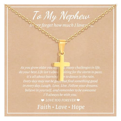 Gold Plated/Silver/Black Cross Chain Necklace Gifts for Boys Girls Son - color: Gold, style: To my nephew
