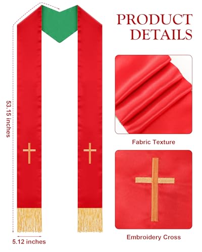 Eurzom 2 Pcs Reversible Clergy Stole with Cross Tassels - color: Red,green