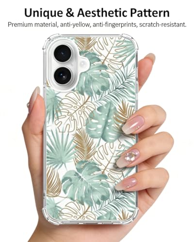 Tropical Monstera Leaves Phone Case Compatible with iPhone 17, Minimalist Aesthetic Gold and Green Palm Leaf Phone Cover for iPhone 17 - color: Tropical Leaf