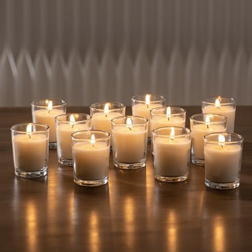 Housecret 120 Pack Warm White Unscented Clear Glass Filled Votive Candles. Hand Poured Wax Candle Ideal Gifts for Aromatherapy Spa Weddings Birthdays Holidays Party - size: 120 Pack