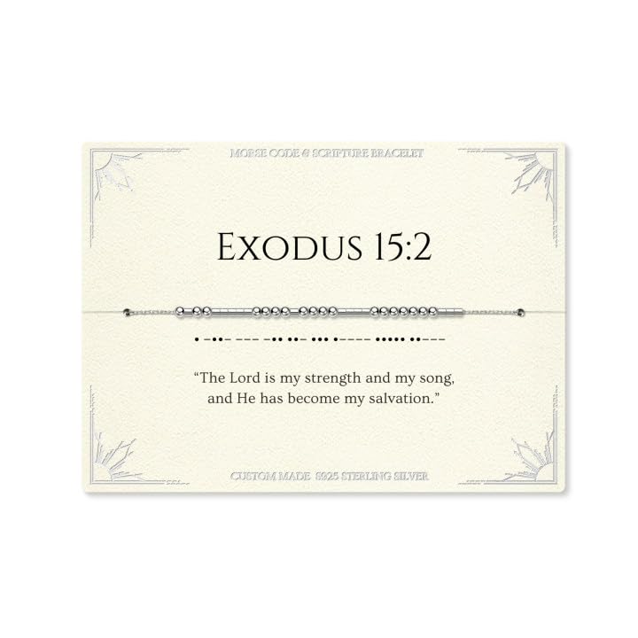 Loved Creations Morse Code Bracelets for Women, Christian Bible Verse Bracelets, Scripture S925 Sterling Silver Inspirational Faith Jewelry, Religious Gifts for Women - color: Exodus 15:2