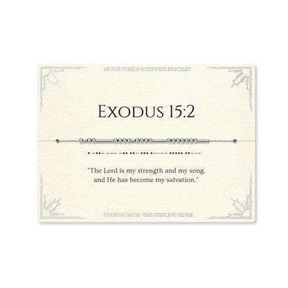 Loved Creations Morse Code Bracelets for Women, Christian Bible Verse Bracelets, Scripture S925 Sterling Silver Inspirational Faith Jewelry, Religious Gifts for Women - color: Exodus 15:2