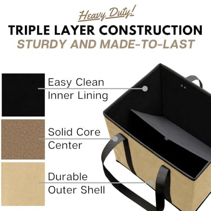 Reusable Grocery Bags (3 Pack) – Heavy Duty Reusable Shopping Bags, Beige - color: Beige