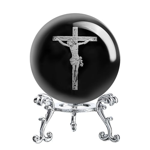 2.3in Jesus Crystal Ball with Stand 3D Cross Gift for Christian Catholic - style: Cross Jesus