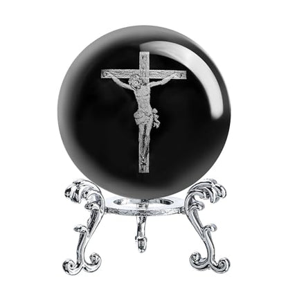 2.3in Jesus Crystal Ball with Stand 3D Cross Gift for Christian Catholic - style: Cross Jesus