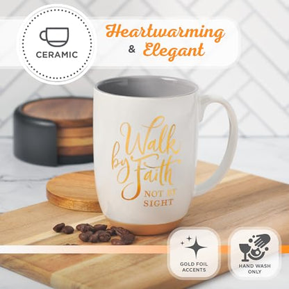 Christian Art Gifts White Clay Base Ceramic Coffee Mug: Walk by Faith - color: White/Walk by Faith, size: 15 Ounces