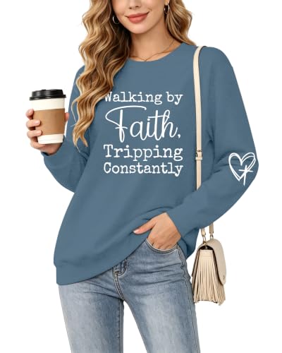 Christian Sweatshirts for Women Jesus Long Sleeve Graphic Shirts - color: Blue, size: Medium