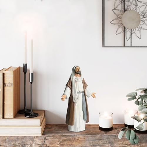 Jesus Christ Statue with Open Arms, Hand Painted Saint Statue Religious Modern Home Decor, Christian Jesus Figurines Religious Gift 9.5in - size: 9.5inch