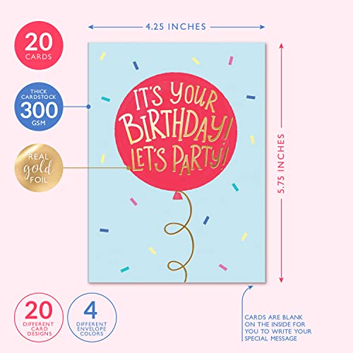 Sweetzer & Orange Happy Birthday Cards with Envelopes & Assortment Box. Variety Set of 20 Assorted Birthday Cards with Envelopes, Perfect Bulk Pack for Celebrations, Special Occasions, Friends - color: Pastel