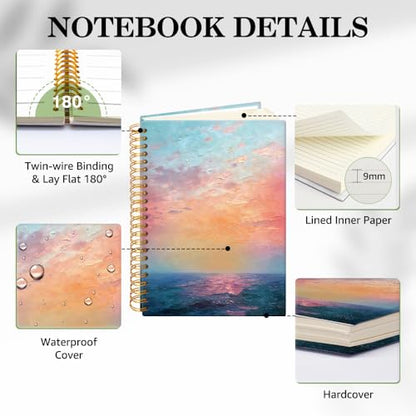 ERHACHAIJIA Sunset Painting Lined Spiral Notebook for Women Men Leader HR - color: Orange-blue