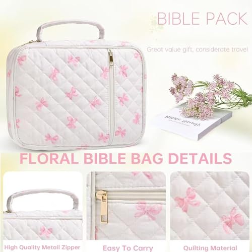 Bible Cover for Women, Bible Tote with Handle and Organizer Pouch, Fits Standard Bibles, Floral Church Bag for Study, Travel, Back to School (Big Blue Flower) - color: Big Blue Flower