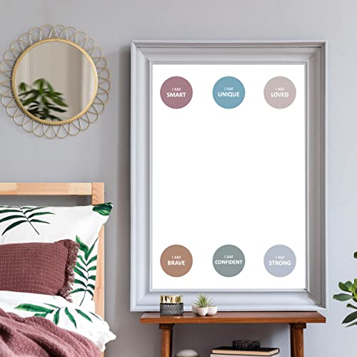 Affirmation Mirror Decals - Set of 6 Colorful Vinyl Circle Dot Stickers I Am Smart, Unique, Loved, Brave, Confident - Bathroom Bedroom Dorm Apartment - color: Circle Affirmation