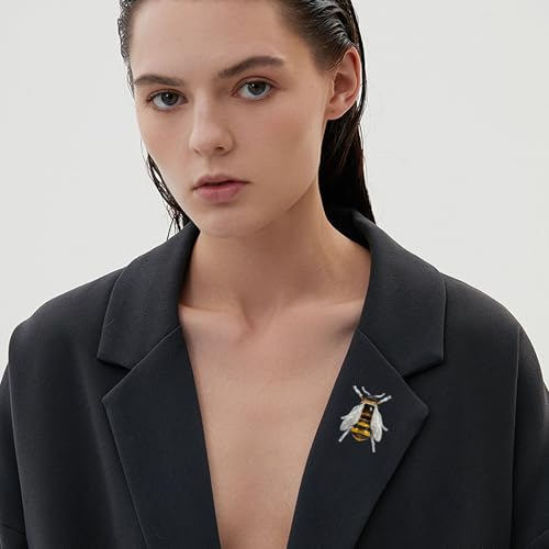 Enamel Bee Brooch Pin Vintage Insect Lapel Pin Gold Silver Tone Honey Bee Animal Brooch for Women Men Suit Dress Scarf - color: Grey