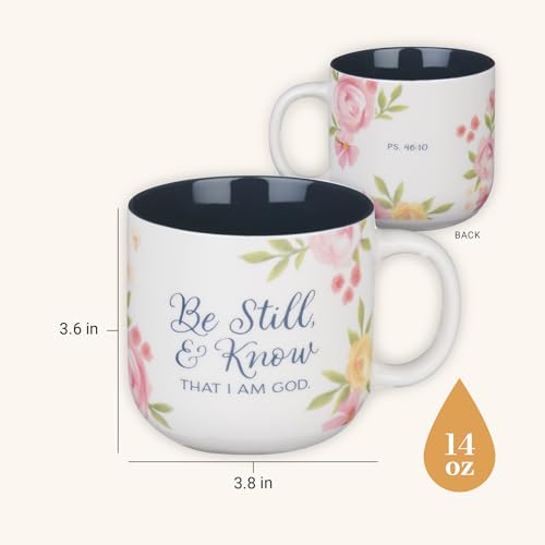 Christian Art Gifts Inspiring Ceramic Coffee Mug for Women: Psalm 46:10 - color: Be Still/White & Navy, size: 14 Ounces