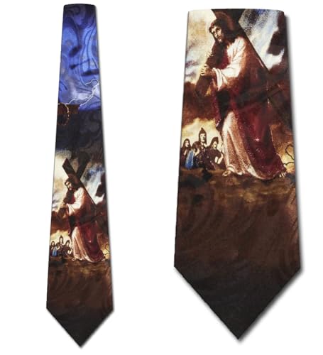 Steven Harris Christian Ties Mens Christ Carrying Cross Necktie Religious Tie for Men Cross Neckties